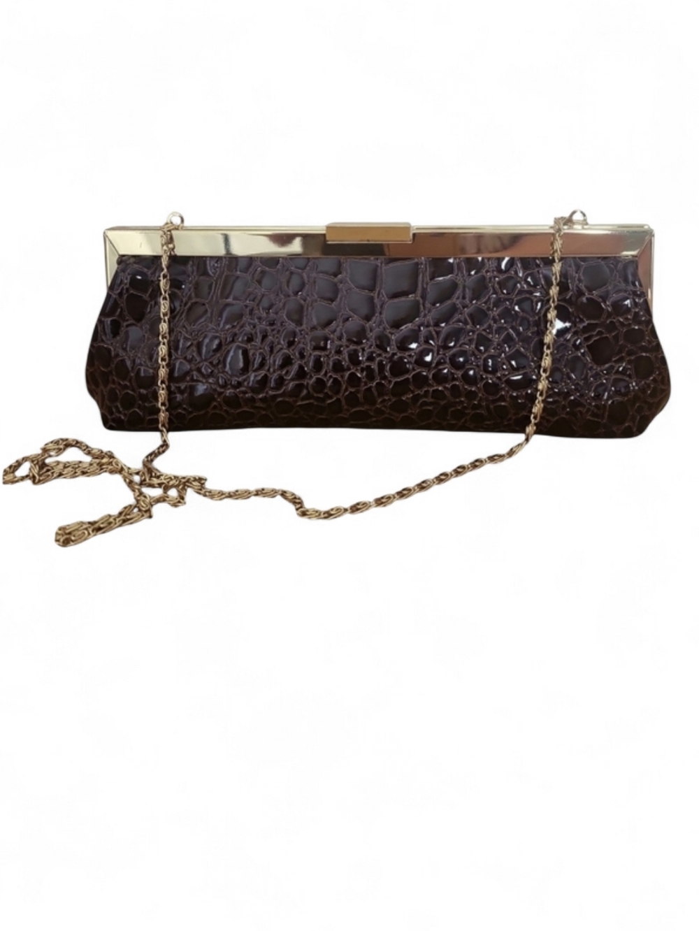 Chinese Laundry Brown Faux Croc Gold Chain Clutch Bag